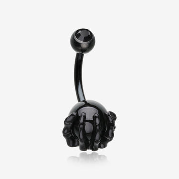 Blackline Onyx Stone Orb Shine Skeleton Hand Belly Button Ring